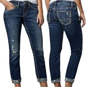 Silver Jeans Boyfriend Dark Indigo Mid Rise Slim Leg W26 L27